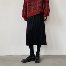 봄 가을 겨울 씬 세로 스트라이프 스커트 여 심플한 미디엄 롱 솔리드