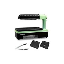 자이글 무연 로스터 로스팅 링 그린 와이드 플레이트 세트 3~4인용 3년 보증 적외선 직화 요리 숯불 가정용 야키니쿠 전용 집게 상하 W 가열 직화 진동, 3년 보증 집게 세트, 녹색