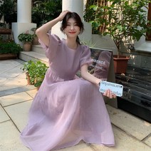 SURBORT ~ 디자인 감각 루즈핏 슬림핏 플리츠 퍼프소매 원피스입니다.