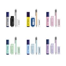 스테들러 파스텔 문구세트 777샤프/슬라이딩지우개/364형광펜 (한정판), 블랙 61 set820