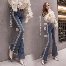 사사로이 여성 청바지 데님바지 나팔청바지 자수청바지 화려한청바지 플레어청바지