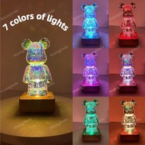 3D 곰 불꽃 놀이 RGB 분위기 디밍 테이블 야간 램프 프로젝터 로맨틱 침실 LED 거실 장식 USB 플러그인, 7colors Bear A
