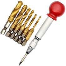 7 PCS 1/4 인치 메트릭 나사 탭 HSS 나선형 육각 섕크 콤비네이션 드릴 스크류 탭 자동 센터 펀치로 설정, 보여진 바와 같이, 하나