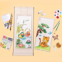 전통 족자 만들기 4종 가훈 그림 민속 민화 색칠하기 서예 수묵화 돌봄교실 diy 미니 벽걸이 재료, 족자(호작도)