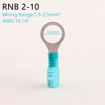 터미널 압착기 열 수축 절연 링 와이어 케이블 전기 크림프 M5/M6/M8/M10 구색 배선 커넥터, 08 RNB Blue 2 M10, 5PCS