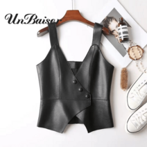 UNBAISER 빅사이즈 뷔스티에 가죽 PU 조끼 레더 베스트 여성용 S~2XL J1229NJ775