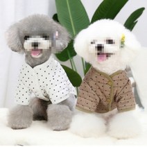 3색 1개 도트 강아지 누빔 퀄팅 자켓 겨울옷 소형견 방한복 단추 반려견 애완견 외투, 카키