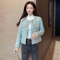위위브렌 여성용 트위드 진주 단추 트랜드 숏 재킷