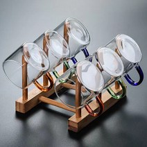 ChenHao 유리찻잔 120ml 6p세트 허브티잔+나무 컵 받침대, 6p+나무 컵 받침대