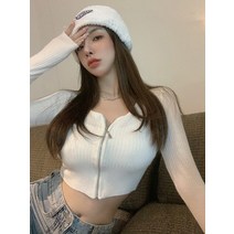 핫핑크니트 입술색 인디 라운드 넥 탑 걸 짧은 배꼽 가을 ​​착 순수한 욕망 슬림 지퍼