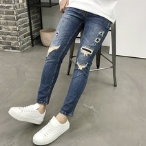 용된다 남자 찢어진 디스트로이드 덧댐 청바지