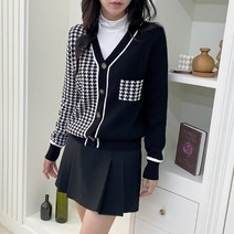 가을 브이넥 원포켓 반반 체크 가디건 O2090216