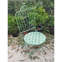 접이식 빈티지 앤틱 야외 실내 철제 인테리어 의자 테이블 세트 원형 오래된 옛날 촬영 녹 녹슨 느낌 카페 감성 북유럽 외국 분위기 소품 정원 마당 테라스 베란다 발코니 하비리아, 녹색 의자1개