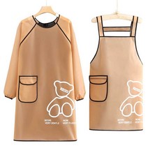 TPU소재 방수 및 내유성 긴팔 작업복 주방 홈 앞치마 프리 케이터링 작업복, TPU긴팔 방수 화이트 베어-블랙