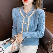 Momolatti 여성 진주 버튼 기본 가디건 라운드넥 달콤 니트 가디건