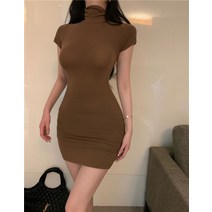 3컬러 스판 폴라 반팔 미니 원피스 [블랙 브라운 아이보리] C008