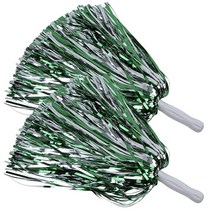ICObuty 메탈릭 치어리딩 폼폼 포일 플러피 30.5cm(12인치) 2팩 스포츠 스쿼드 댄스 헨 파티 무대 퍼포먼스 축하용 (퍼플/골드), Kelly Green/Silver
