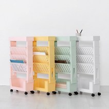 마켓비 이동식 책꽂이 학습 트롤리 미니 북엔드 책상 북카트 간이 북앤드 북트리 정리함, 핑크
