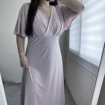 PINK 빅사이즈 여름 셔링 브이넥 오프숄더 하객룩 여신 롱원피스