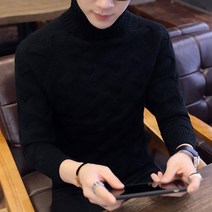 남자꽈배기니트 긴팔 풀오버 스웨터 하이 넥 단색 풀오버 슬림 S06