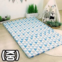 3단 접이식 매트리스 간이침대 (중) BYK 세모체크블루