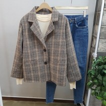 상상그이상 여성용 도톰한 간절기 투버튼 루즈핏 클래식 체크자켓