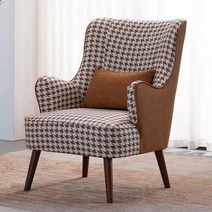 케이로 아메리칸 빈티지 싱글소파 1인용소파 컨트리 패브릭 1인용 거실 발코니 카페 호텔 의자, 브라운 레더 하운드투스 요추베개