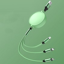 바라보고 5핀 to C타입 to 8핀-A타입 3A 마운틴 3in1 고속 충전 케이블, 3in1 마운틴 릴 케이블 - 그린, 1개
