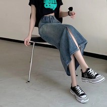 FANSYLI 여성 데님 스커트 미디스커트 A라인 스커트 히프 랩 스커트 W2T14