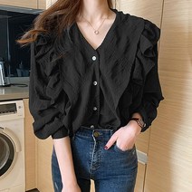 대박난박양 브이넥 프릴 블라우스