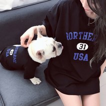 애견커플룩 개플룩 댕플룩 반려견 커플룩 강아지 커플옷편지 인쇄 작은 개 티셔츠 프렌치 불독 코키 개와 소유자 일치하는 의상 가족 애완 동물 옷을위한 개 의상시밀러, 검은색, 성인 사이즈