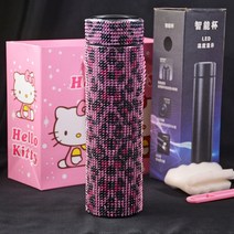 500ml 스마트 온도 디스플레이 다이아몬드 보온병 병 스테인레스 스틸 물병 블링 라인 석 진공 플라스크 커, 06 Pink Leopard_01 500ml
