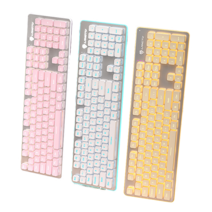 YAPOGI 유선 필름 발광 서스펜션 104 키보드 무음 USB 게임 오피스 컴퓨터 외장, 블랙아이스블루/무선