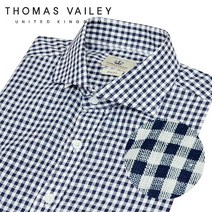 토마스베일리 THOMAS VAILEY 토마스 베일리 린넨깅엄체크 와이드카라 슬림핏셔츠 네이비 1THTHC1MSU146