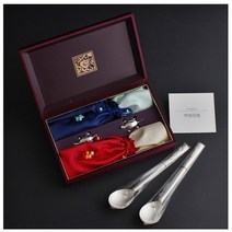 인스푼 수복학 금부 은수저 99% 24K금도금 2벌 부부세트 혼수예단, 실버보자기+비단주머니+실크케이스+수저받침