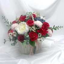 둥둥플라워 프리미엄 비누꽃바구니 생일꽃바구니 부모님선물 결혼기념일 출산 개업 승진 집들이 축하 꽃선물 장미 카네이션, [넉넉한 바구니] 레드믹스