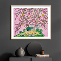 제주생활의 중도 (150 Editions) Pink Pink 이왈종 판화 액자추가가능, (원목)우드블랙