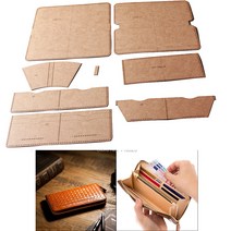 가죽공예 도안 DIY 가죽 공예 지퍼가 달린 긴 접이식 지갑 카드 홀더 동전 가방 클러치 템플릿 10x21x2cm