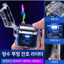 1개 /1+1개 usb 방수라이터 쌍전호 라이터 휴대용 방풍 라이터, 야외방수 C타입 중전 쌍전호 라이터, 블루*1