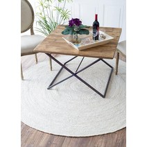 FRELISH DECOR 손으로 짠 황마 부분 러그 - 91.4cm(3피트) 원형 실 러스틱 빈티지 베이지 브레이드 양면 침실 주방 거실 농가 (91.4cm(3피트) 원형)4997, Off-white, Off-white
