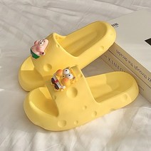 대변 밟기 활력 치즈 슬리퍼 여성 여름 야외 착용 커플 인 홈 욕실 미끄럼 방지 데오도란트 샌들 휴가, 스폰지밥 네모바지 - 치즈 옐로우, 36-37(35-36피트에 적합)