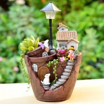 ROOGO 루고 다육이 미니화분 집에가는길 꽃밭화분 다락방이 있는 집 (다육식물 불포함)