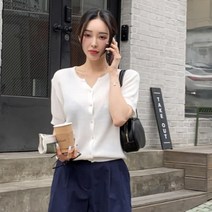 [바보사랑] 여성 봄 여름 데일리 데일리 컬러 반팔 가디건