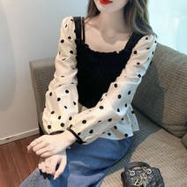 추동 벨벳 패치 블라우스 코디 패션 긴팔 상의 여자