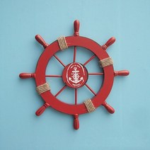 지중해 선박 방향타 장식 해상 보트 휠 조타 나무 공예 홈 인테리어 액세서리, Red|28cm x 28cm