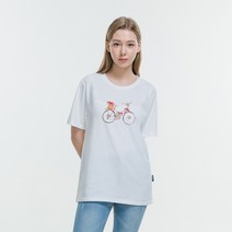 클로니아 꽃장식 자전거 라운드 면 반팔 티셔츠 ES4T20