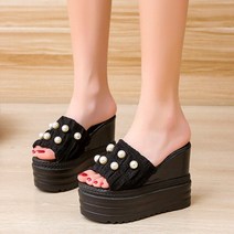 여자 슬립온 키높이 운동화 발편한 여성 통굽 여름 플랫폼 여성 슬리퍼 진주 슬립 신발 숙녀 캐주얼 웨지