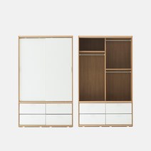 포더홈 스페이서 슬라이딩 옷장 1200 행거 서랍형, 화이트화이트