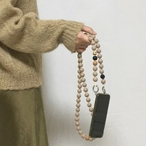 호피무늬 구슬핸드폰줄 비즈 우드볼 휴대폰 스트랩 우드 폰스트랩 제작 롱, 호피베이지
