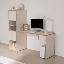 빅터 H형 수납 책장 책상세트 1400, 화이트X오크
